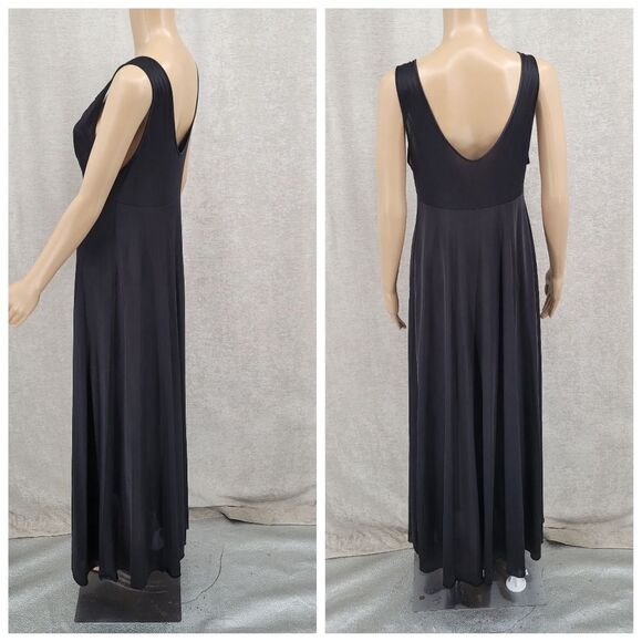 Lorraine Vintage Maxi Length Black Slip Dress Nightgown and Peignoir Robe Lace - Picture 3 of 16